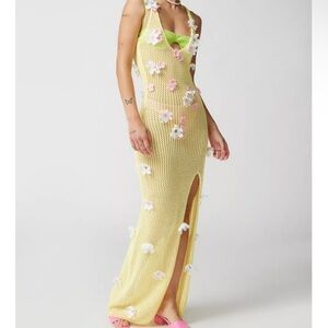 For Love & Lemons Corie Crochet Floral Maxi Dress